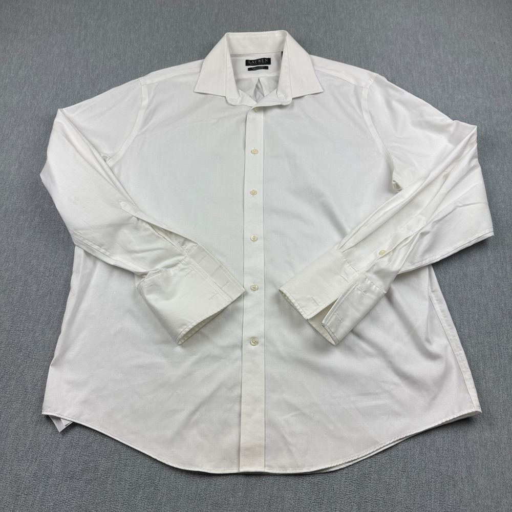 Lauren Ralph Lauren Shirt Men XL 17 34/35 White Stretch Fabric Black Label Dress